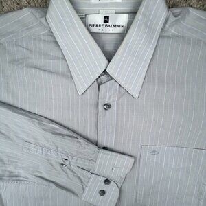 Pierre Balmain Paris Button Up Shirt Men's Size 39 Striped Long Sleeve With Logo
